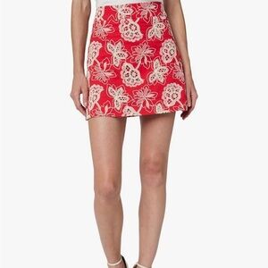 Ramy Brook Red Floral Mini Skirt Cotton A-Line Size 6 NWT